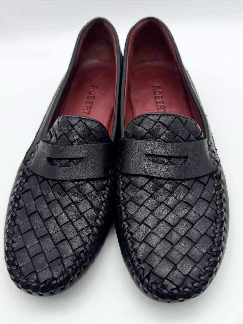 Robert Zur Petra Black Woven Glove Leather Driving Penny Loafers Women's 8 AA